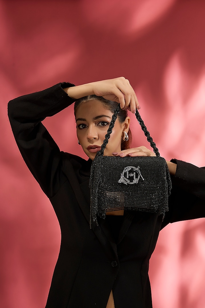 Black Vegan Leather Midi Handbag by Outhouse at Pernia's Pop Up Shop