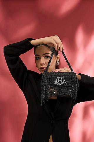 Black Vegan Leather Midi Handbag by Outhouse