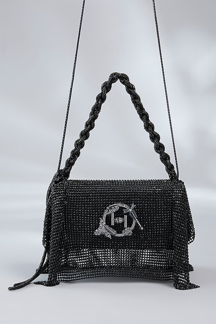 Black Vegan Leather Midi Handbag by Outhouse at Pernia's Pop Up Shop