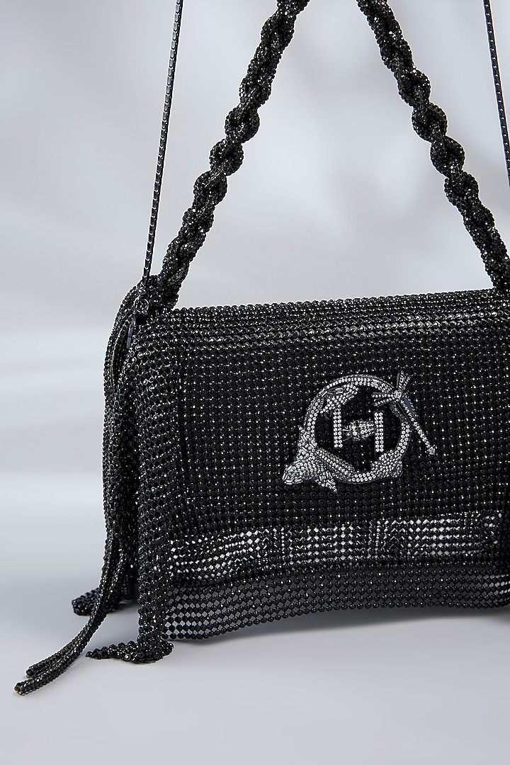 Black Vegan Leather Midi Handbag by Outhouse at Pernia's Pop Up Shop
