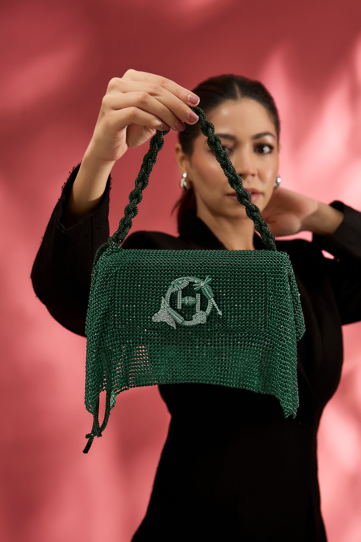 Green Vegan Leather Midi Handbag by Outhouse at Pernia's Pop Up