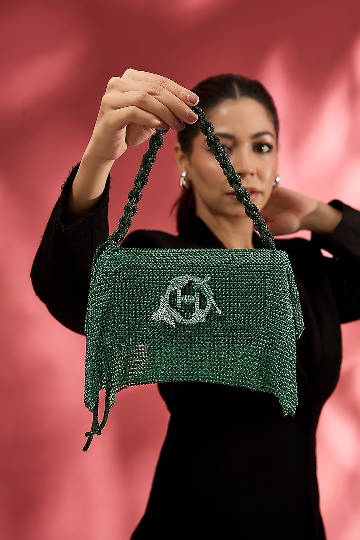 Green Vegan Leather Midi Handbag by Outhouse at Pernia's Pop Up Shop