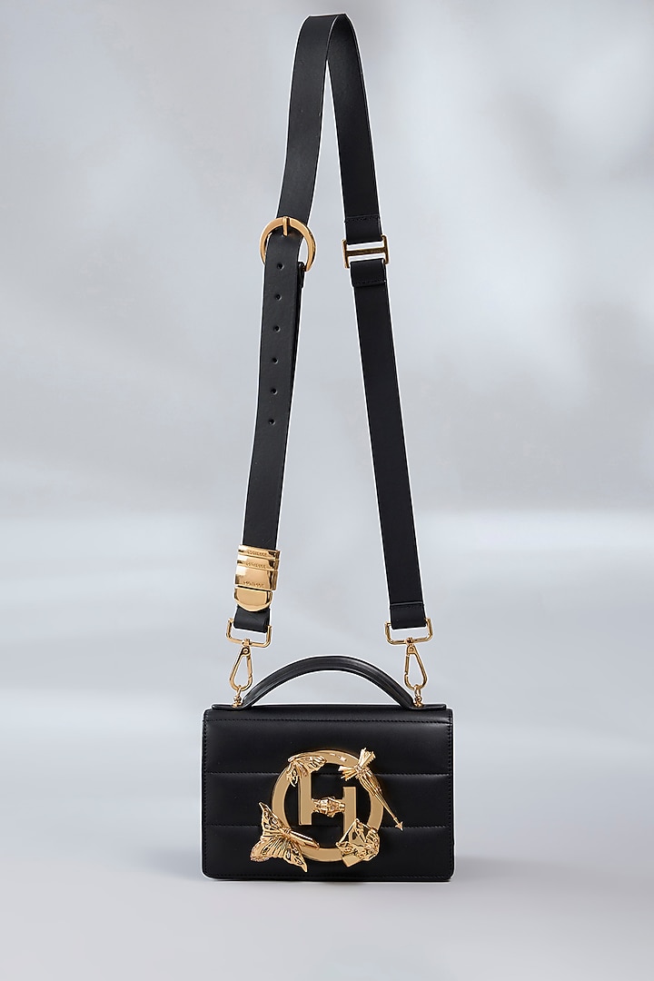 Black Vegan Leather Midi Handbag by Outhouse at Pernia's Pop Up Shop