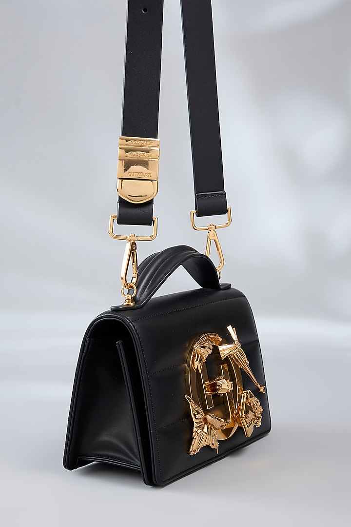 Black Vegan Leather Midi Handbag by Outhouse at Pernia's Pop Up Shop