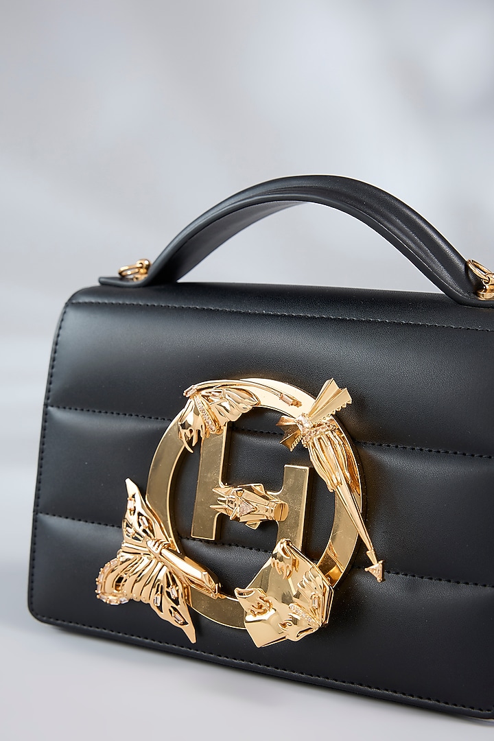Black Vegan Leather Midi Handbag by Outhouse at Pernia's Pop Up Shop