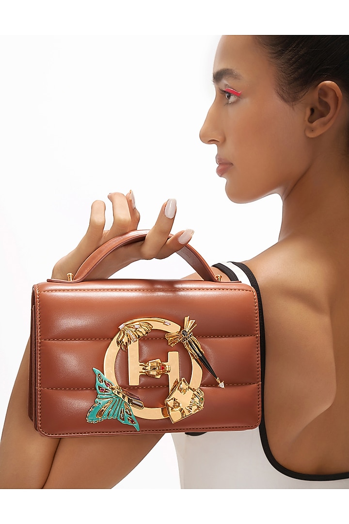 Tan Vegan Leather Clutch by Outhouse at Pernia's Pop Up Shop