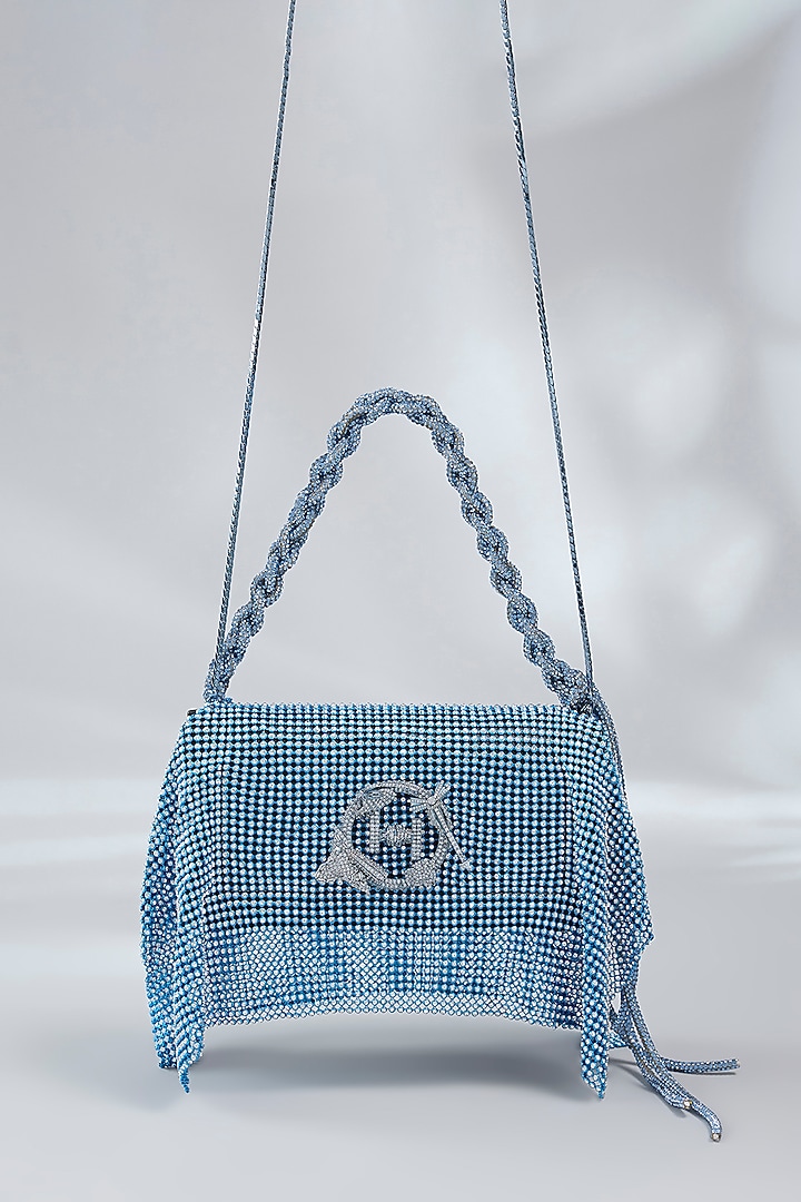 Blue Vegan Leather Midi Handbag by Outhouse at Pernia's Pop Up Shop