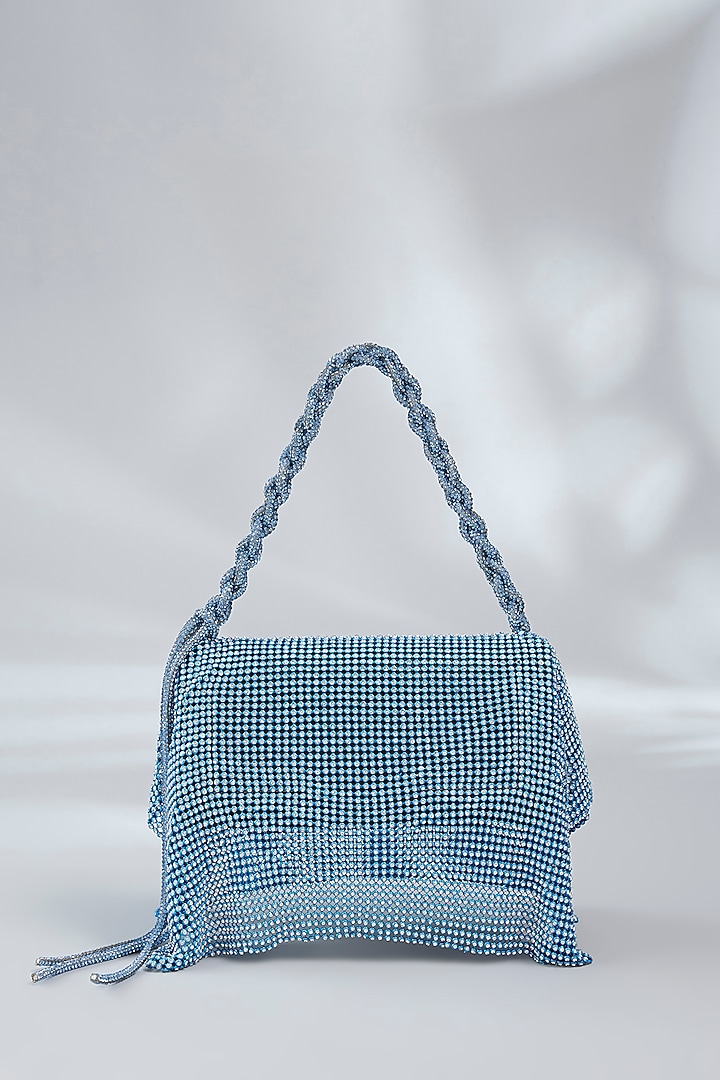 Blue Vegan Leather Midi Handbag by Outhouse at Pernia's Pop Up Shop