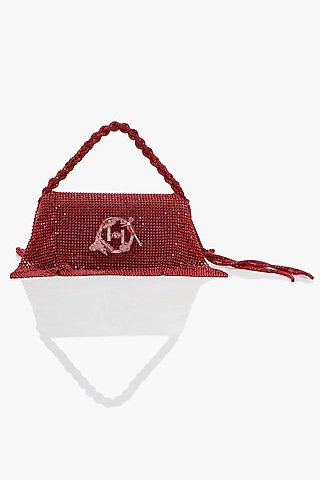 Red Crystal-Encrusted Mesh & Vegan Leather Zircon Bag by Outhouse