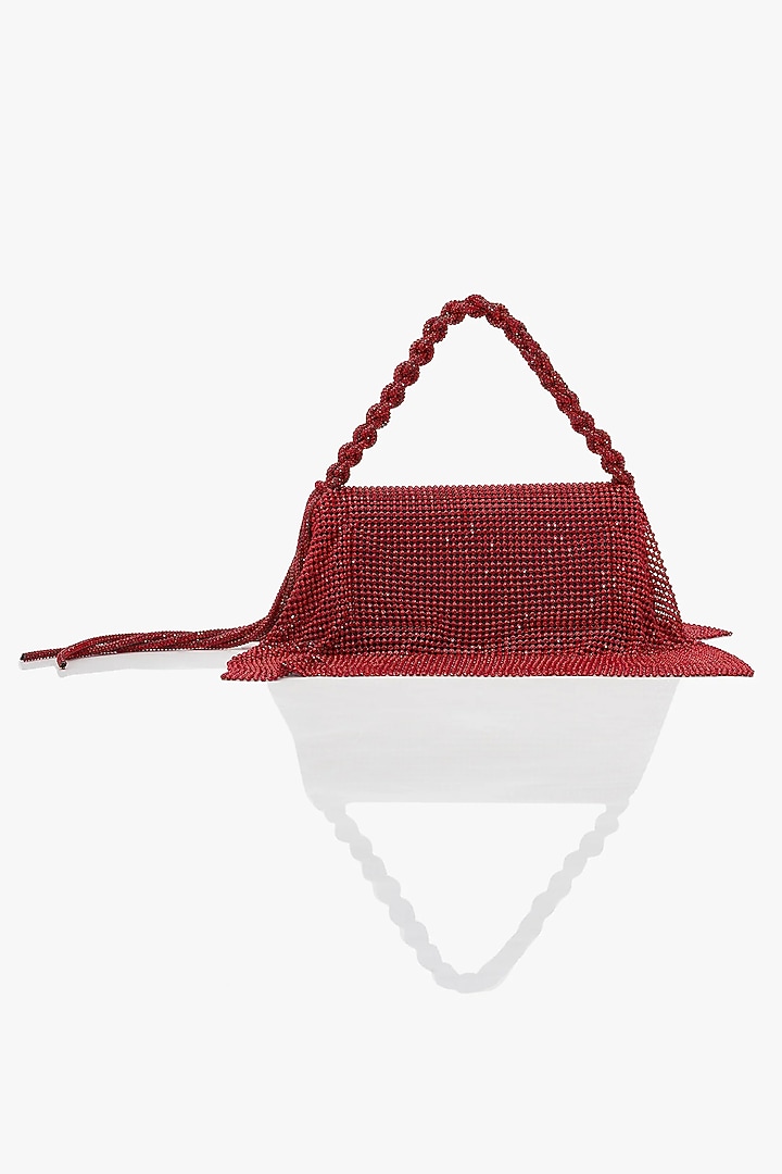 Red Crystal-Encrusted Mesh & Vegan Leather Zircon Bag by Outhouse at Pernia's Pop Up Shop