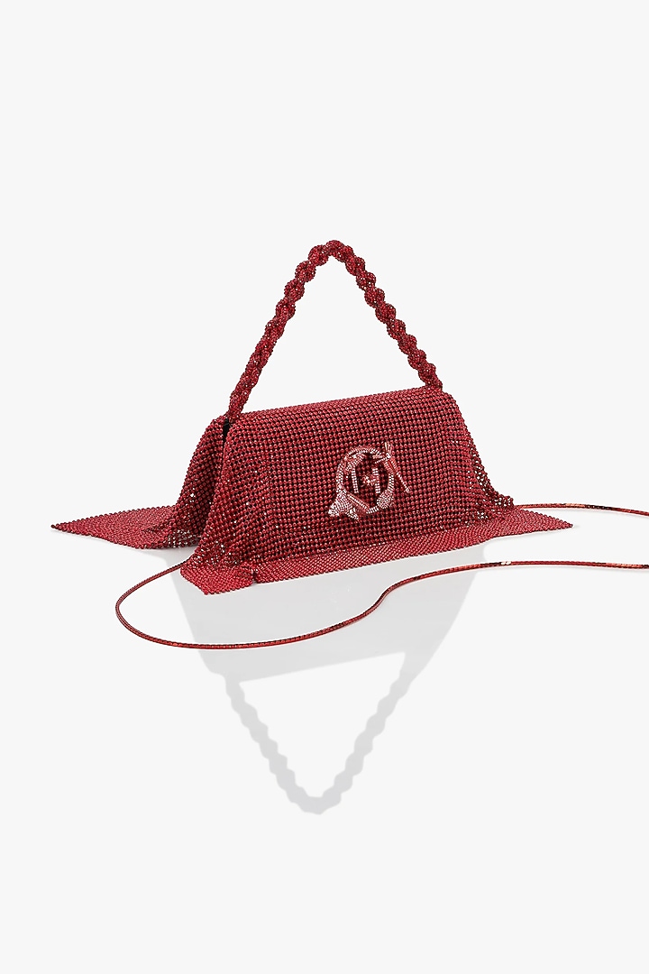 Red Crystal-Encrusted Mesh & Vegan Leather Zircon Bag by Outhouse at Pernia's Pop Up Shop
