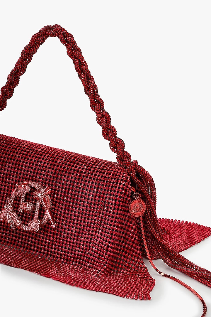 Red Crystal-Encrusted Mesh & Vegan Leather Zircon Bag by Outhouse at Pernia's Pop Up Shop