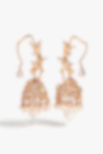 Rose Gold Plated Cubic Zirconia & Pearl Jhumka Earrings by Outhouse at Pernia's Pop Up Shop