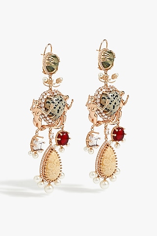 Rose Gold Plated Swarovski Pearl & CZ Dangler Earrings by Outhouse