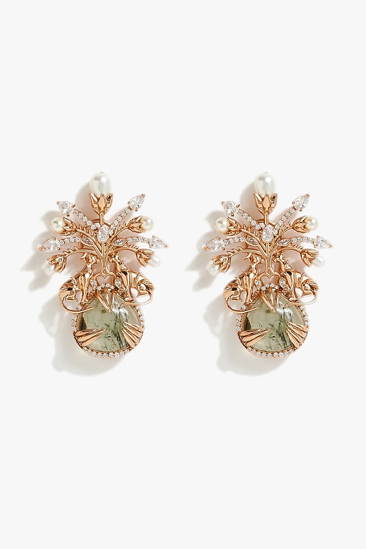 Rose Gold Plated Freshwater Pearl & Cubic Zirconia Stud Earrings by Outhouse at Pernia's Pop Up Shop