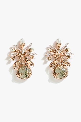 Rose Gold Plated Freshwater Pearl & Cubic Zirconia Stud Earrings by Outhouse