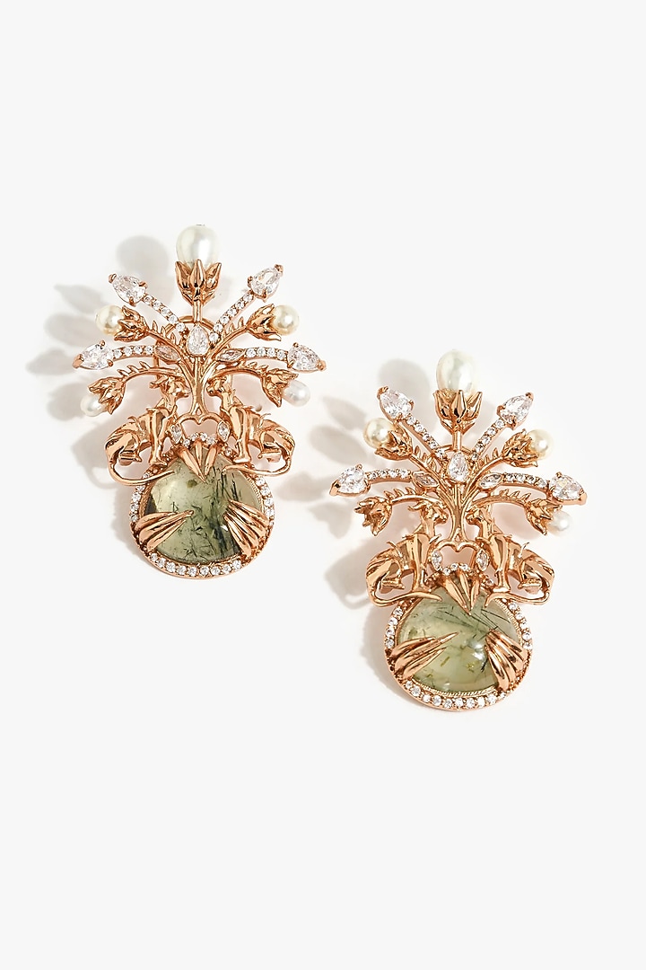 Rose Gold Plated Freshwater Pearl & Cubic Zirconia Stud Earrings by Outhouse at Pernia's Pop Up Shop
