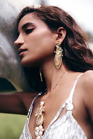22kt Rose Gold Plated Brass Alloy Dangler Earrings by Outhouse