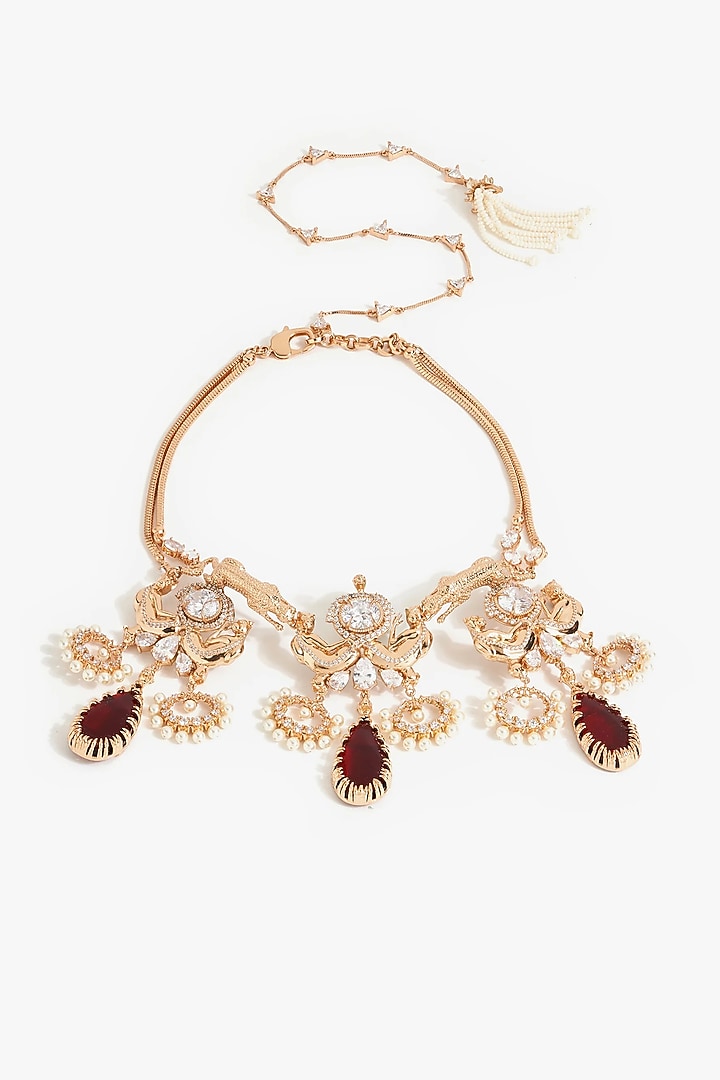 Rose Gold Plated Swarovski Pearl & Cubic Zirconia Leopard Cascade Necklace by Outhouse at Pernia's Pop Up Shop