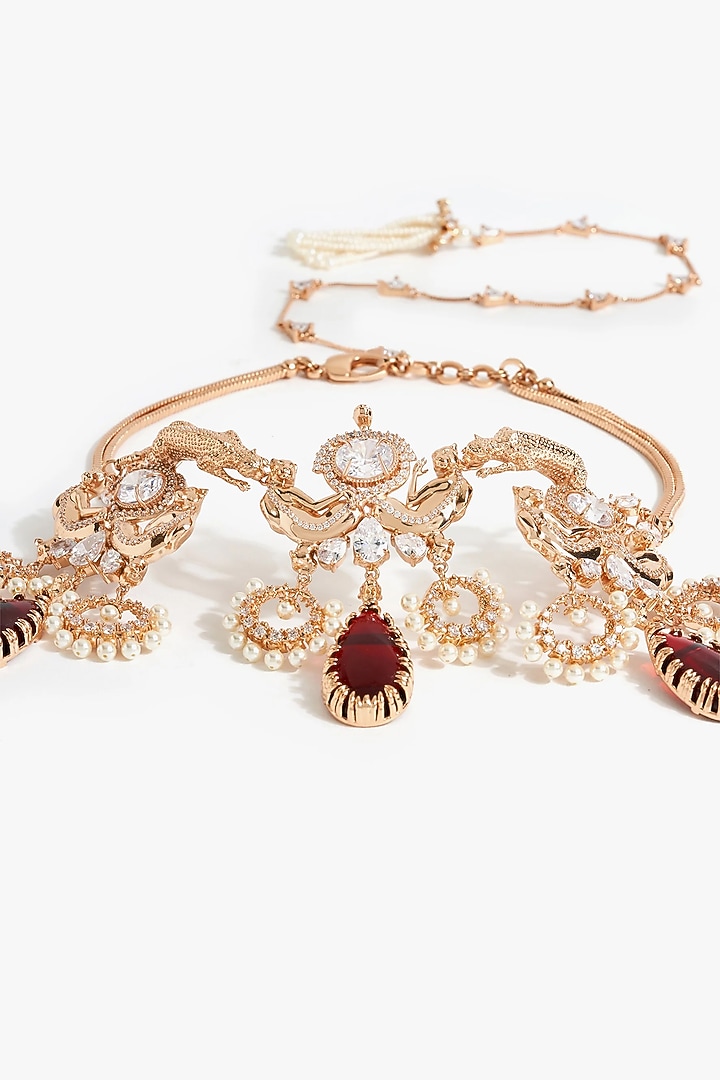 Rose Gold Plated Swarovski Pearl & Cubic Zirconia Leopard Cascade Necklace by Outhouse at Pernia's Pop Up Shop