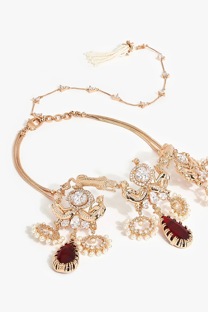 Rose Gold Plated Swarovski Pearl & Cubic Zirconia Leopard Cascade Necklace by Outhouse at Pernia's Pop Up Shop