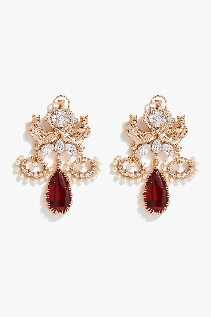 Rose Gold Plated Swarovski & Cubic Zirconia Dangler Earrings by Outhouse at Pernia's Pop Up Shop