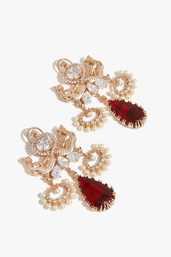 Rose Gold Plated Swarovski & Cubic Zirconia Dangler Earrings by Outhouse at Pernia's Pop Up Shop