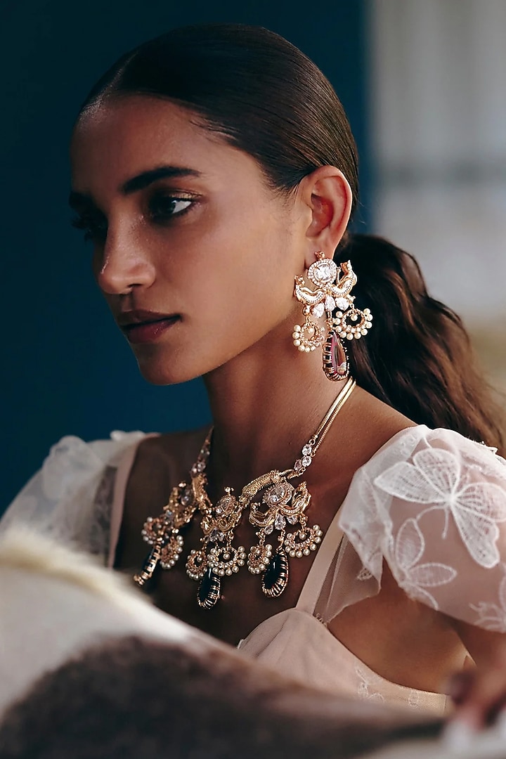 Rose Gold Plated Swarovski & Cubic Zirconia Dangler Earrings by Outhouse at Pernia's Pop Up Shop