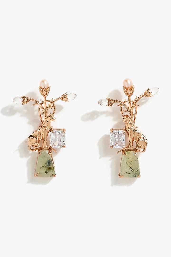 Rose Gold Plated Swarovski & Cubic Zirconia Dangler Earrings by Outhouse at Pernia's Pop Up Shop
