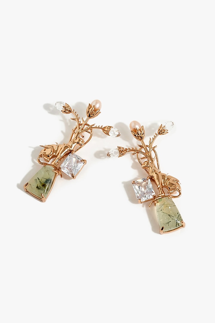 Rose Gold Plated Swarovski & Cubic Zirconia Dangler Earrings by Outhouse at Pernia's Pop Up Shop