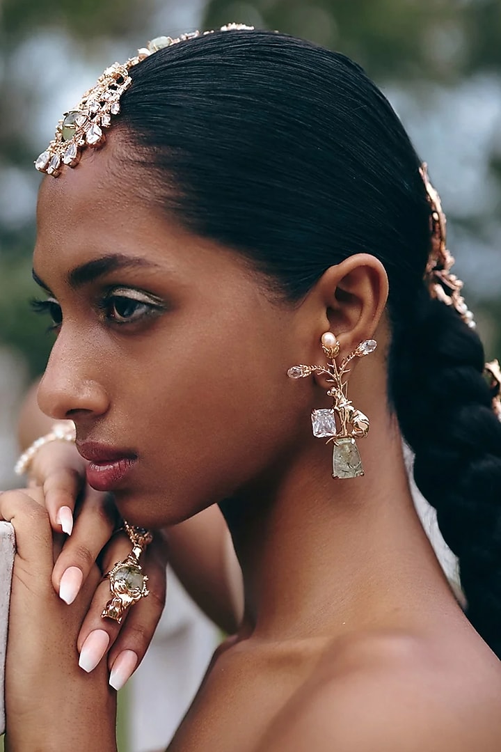 Rose Gold Plated Swarovski & Cubic Zirconia Dangler Earrings by Outhouse at Pernia's Pop Up Shop