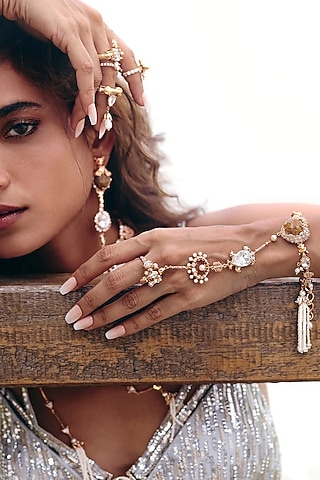 Rose Gold Plated Swarovski & Cubic Zirconia Hathphool by Outhouse