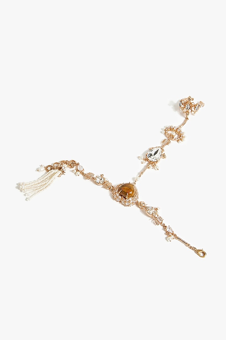 Rose Gold Plated Swarovski & Cubic Zirconia Hathphool by Outhouse at Pernia's Pop Up Shop
