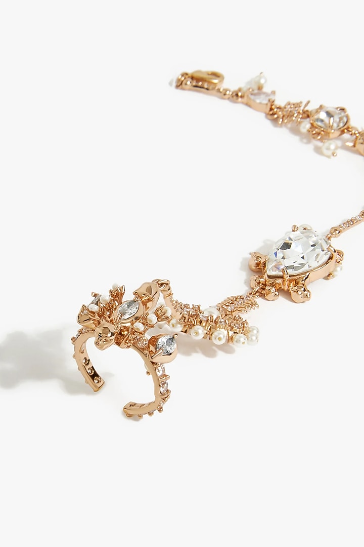 Rose Gold Plated Swarovski & Cubic Zirconia Hathphool by Outhouse at Pernia's Pop Up Shop