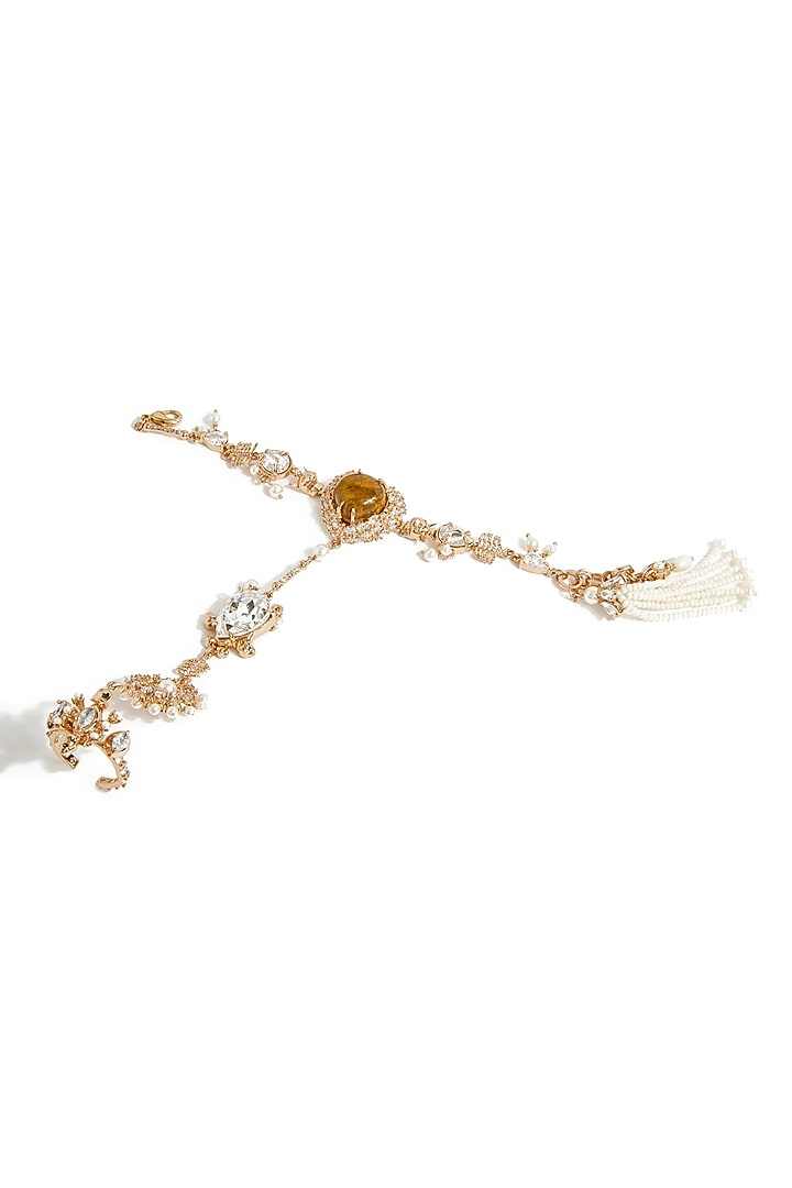 Rose Gold Plated Swarovski & Cubic Zirconia Hathphool by Outhouse at Pernia's Pop Up Shop