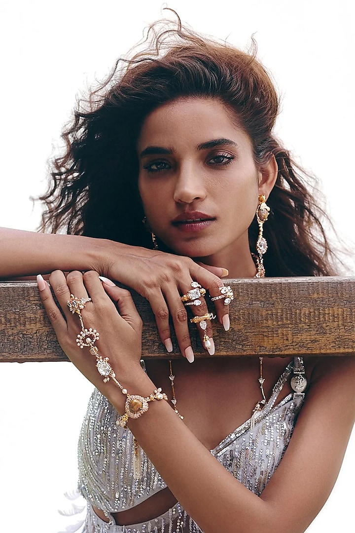 Rose Gold Plated Swarovski & Cubic Zirconia Hathphool by Outhouse at Pernia's Pop Up Shop