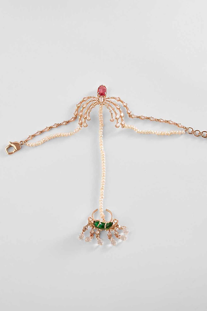 Rose Gold Plated Pearl & Cubic Zirconia Hathphool by Outhouse at Pernia's Pop Up Shop