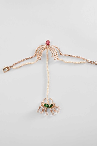 Rose Gold Plated Pearl & Cubic Zirconia Hathphool by Outhouse