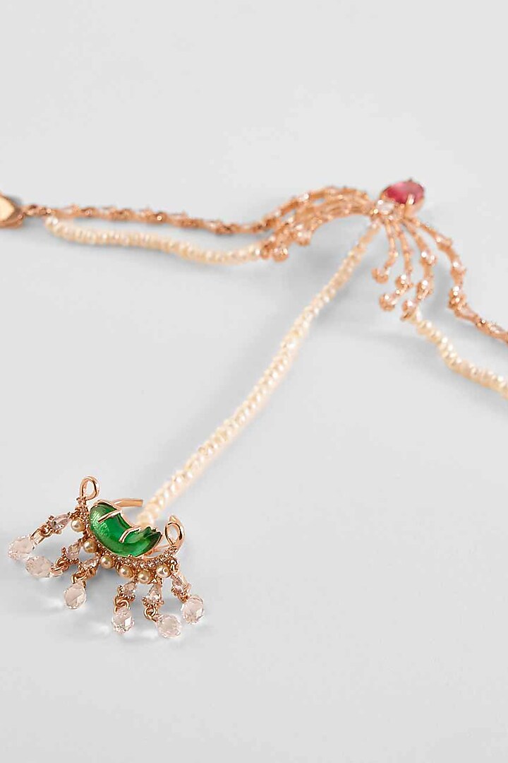 Rose Gold Plated Pearl & Cubic Zirconia Hathphool by Outhouse at Pernia's Pop Up Shop