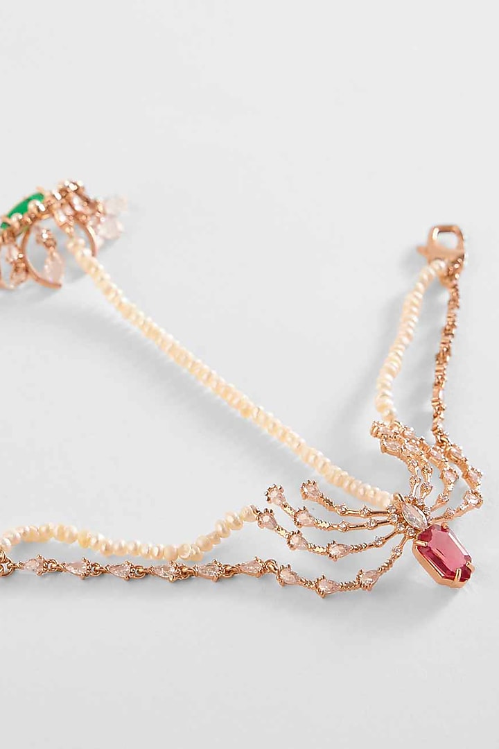 Rose Gold Plated Pearl & Cubic Zirconia Hathphool by Outhouse at Pernia's Pop Up Shop