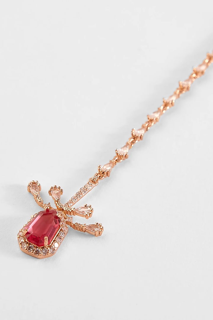 Rose Gold Finish Pearl & Cubic Zirconia Maangtikka by Outhouse at Pernia's Pop Up Shop