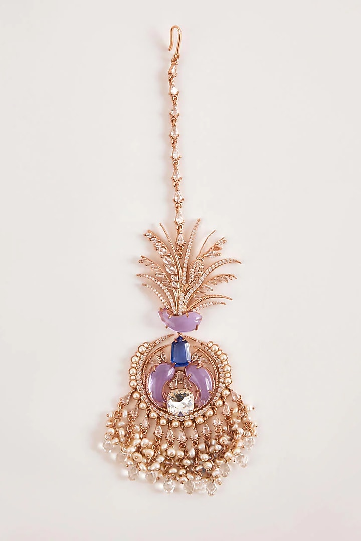 Rose Gold Plated Crystal & Cubic Zirconia Maangtikka by Outhouse at Pernia's Pop Up Shop