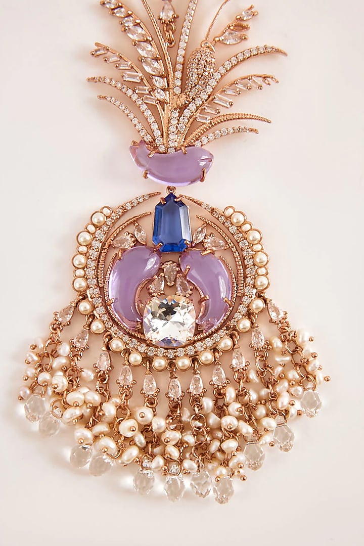 Rose Gold Plated Crystal & Cubic Zirconia Maangtikka by Outhouse at Pernia's Pop Up Shop