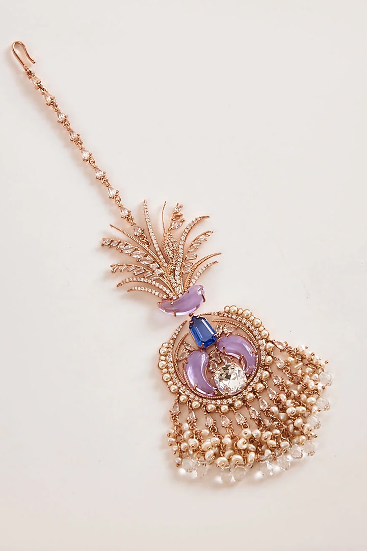Rose Gold Plated Crystal & Cubic Zirconia Maangtikka by Outhouse at Pernia's Pop Up Shop