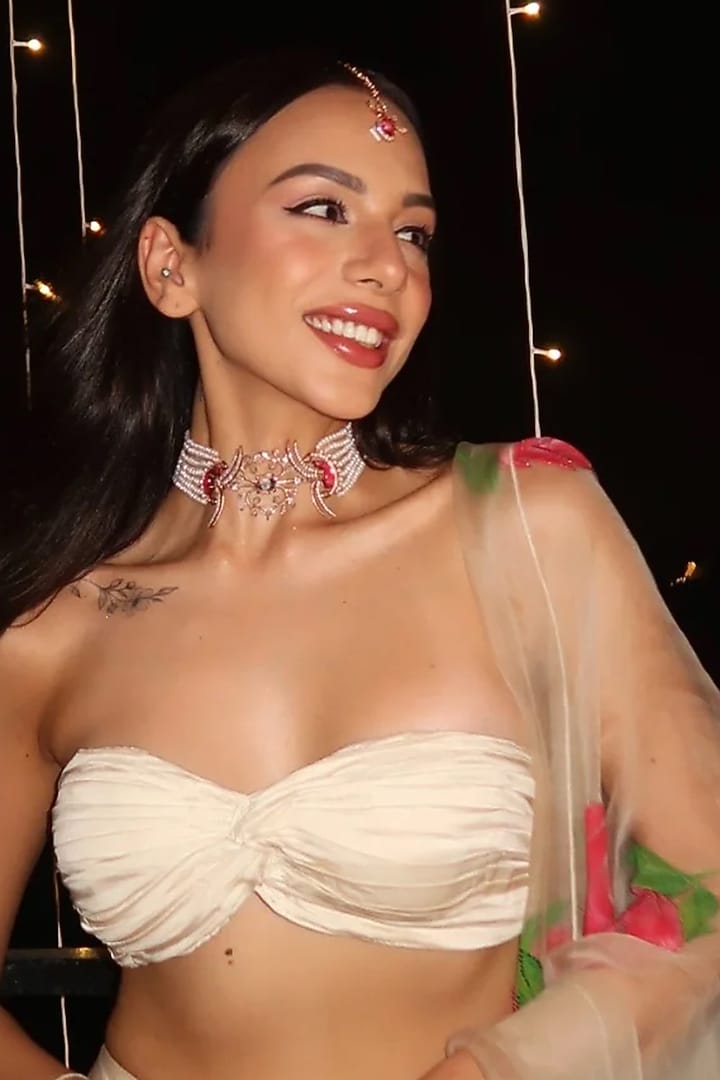 Rose Gold Finish Cubic Zirconia & Pearl Double Fish Choker Necklace by Outhouse at Pernia's Pop Up Shop