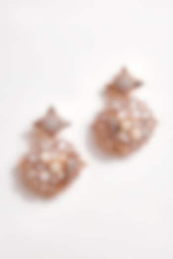 Rose Gold Plated Pearl & Cubic Zirconia Earrings by Outhouse at Pernia's Pop Up Shop