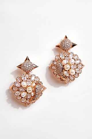 Rose Gold Plated Pearl & Cubic Zirconia Earrings by Outhouse
