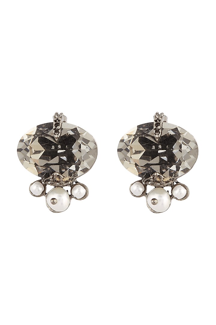 Gunmetal Finish Swarovski Stud Earrings by Outhouse at Pernia's Pop Up Shop