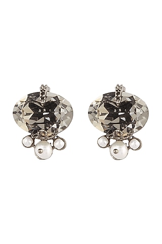 Gunmetal Finish Swarovski Stud Earrings by Outhouse