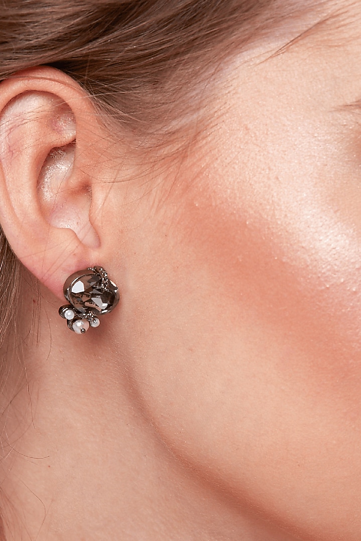 Gunmetal Finish Swarovski Stud Earrings by Outhouse at Pernia's Pop Up Shop